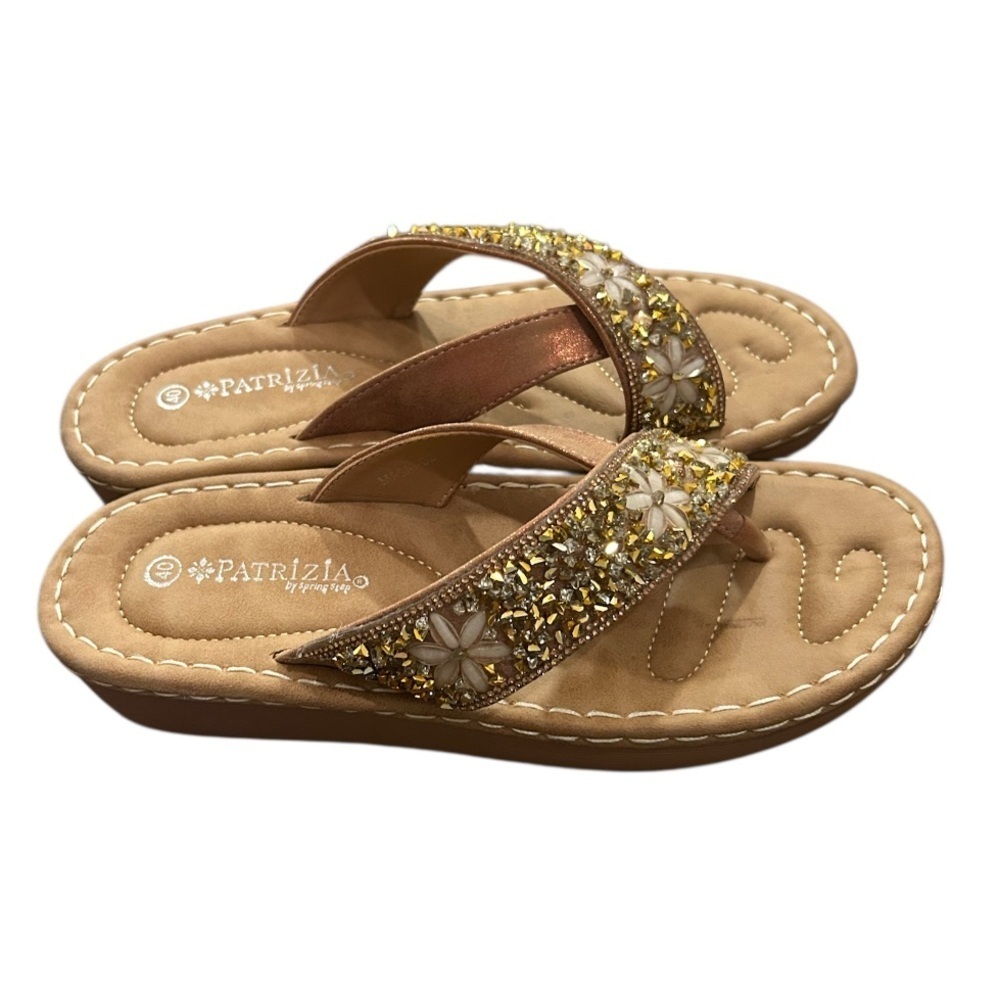 Patrizia By Spring step Embellished Tan Wedge Sandals Size 9 New Without Tags